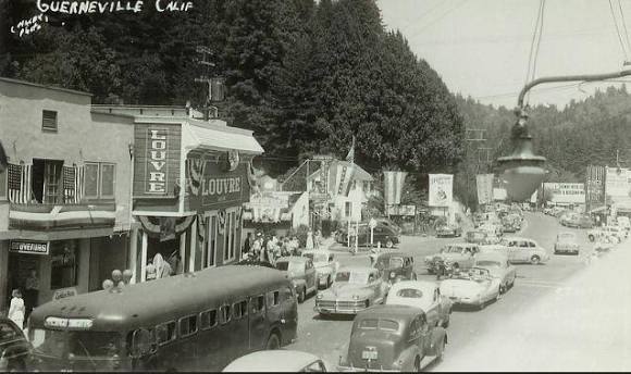 A historic image of early Guerneville, showing the character of the town in its early years
